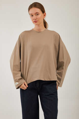 Pamuklu Uzun Kollu Tişört Camel - 3