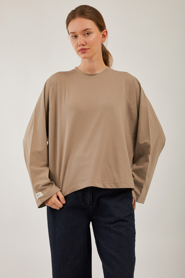 Pamuklu Uzun Kollu Tişört Camel - 3