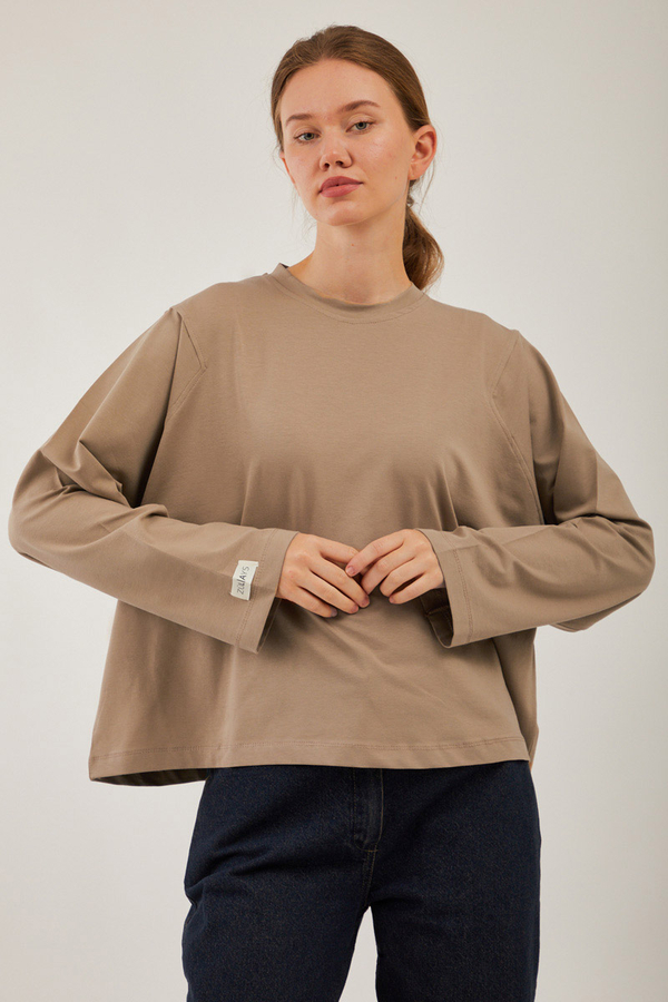 Pamuklu Uzun Kollu Tişört Camel - 2