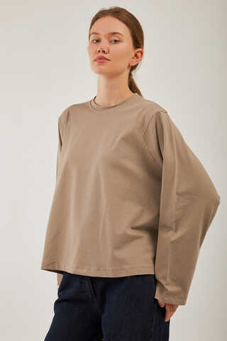 Pamuklu Uzun Kollu Tişört Camel - 6