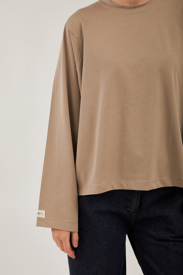 Pamuklu Uzun Kollu Tişört Camel - 9