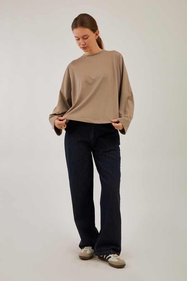 Pamuklu Uzun Kollu Tişört Camel - 5