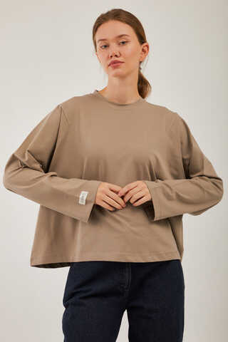 Pamuklu Uzun Kollu Tişört Camel - 2