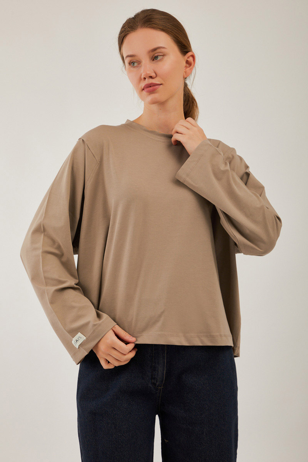 Pamuklu Uzun Kollu Tişört Camel - 7