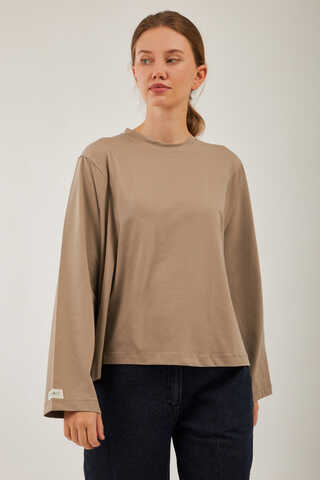Pamuklu Uzun Kollu Tişört Camel - 4