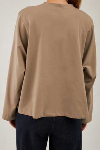 Pamuklu Uzun Kollu Tişört Camel - 10