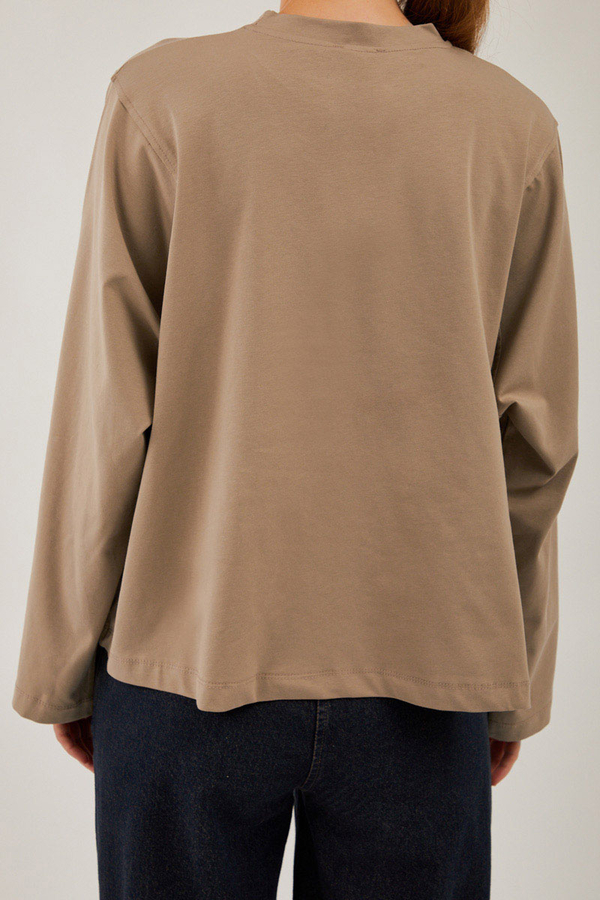 Pamuklu Uzun Kollu Tişört Camel - 10