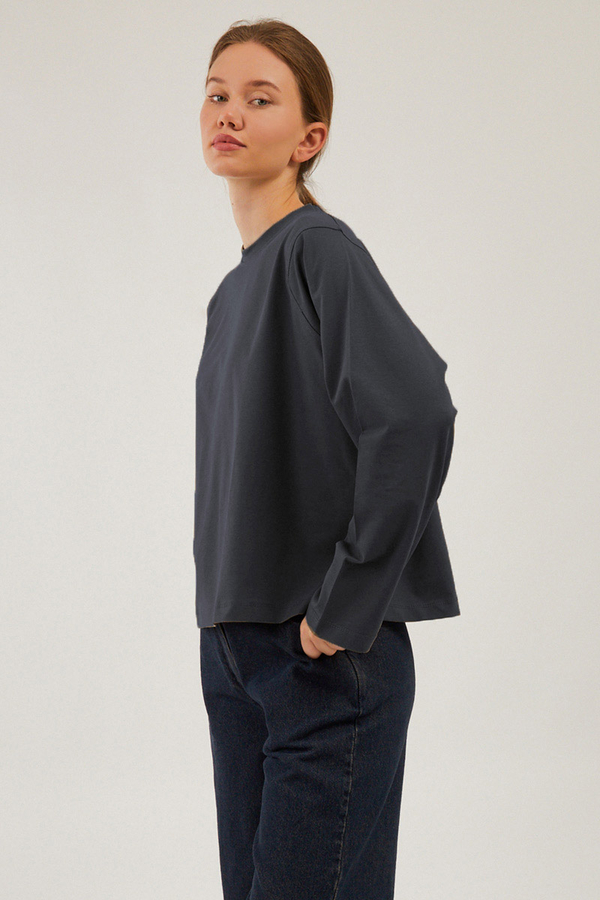 Pamuklu Uzun Kollu Tişört Füme - 2