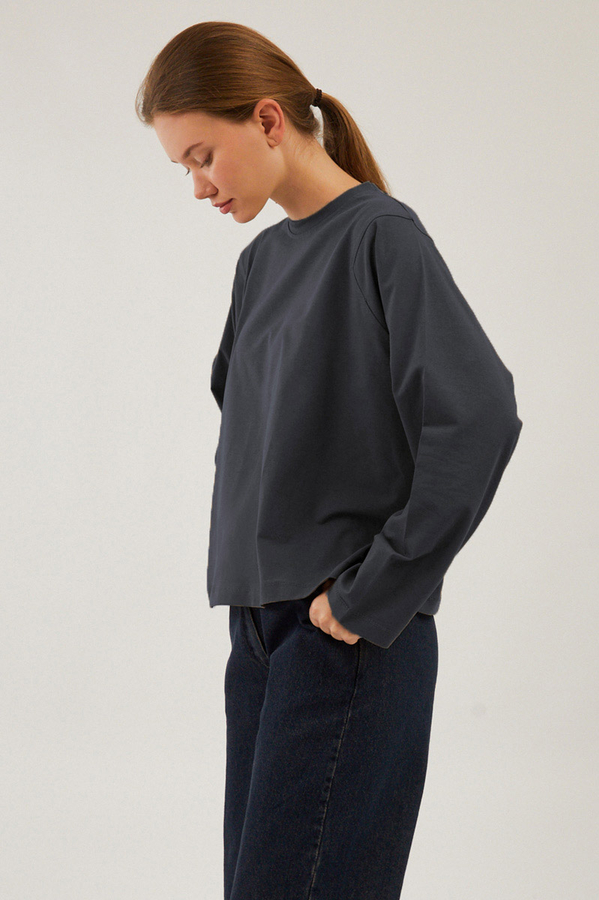 Pamuklu Uzun Kollu Tişört Füme - 5