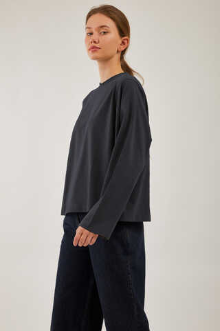 Pamuklu Uzun Kollu Tişört Füme - 8