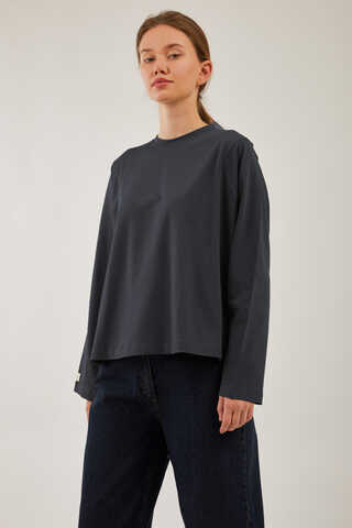 Pamuklu Uzun Kollu Tişört Füme - 4