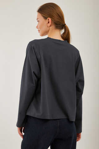 Pamuklu Uzun Kollu Tişört Füme - 10