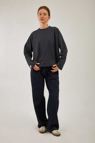 Pamuklu Uzun Kollu Tişört Füme - 3