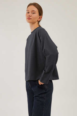 Pamuklu Uzun Kollu Tişört Füme - 2