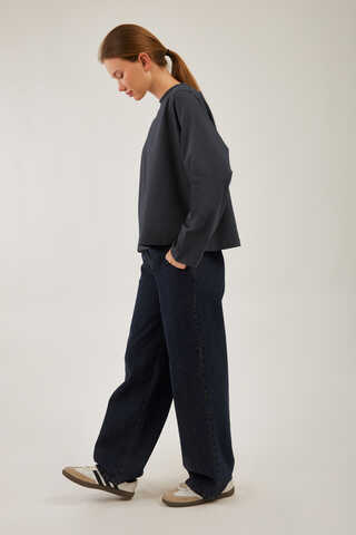 Pamuklu Uzun Kollu Tişört Füme - 7