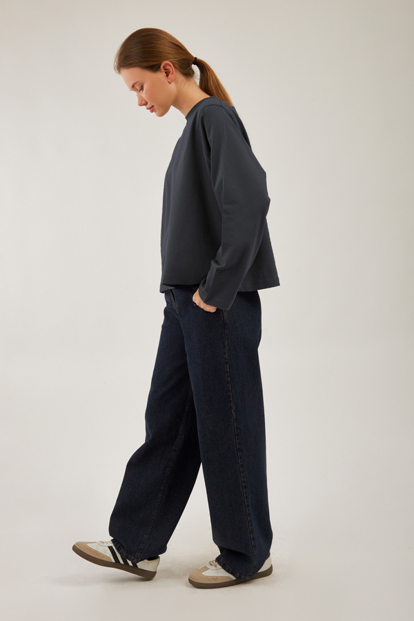 Pamuklu Uzun Kollu Tişört Füme - 7