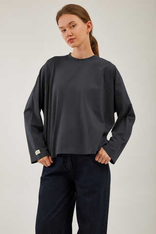 Pamuklu Uzun Kollu Tişört Füme - 1