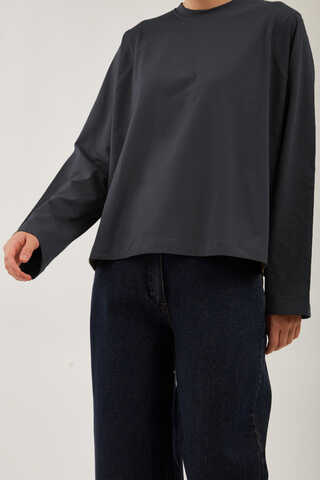 Pamuklu Uzun Kollu Tişört Füme - 6