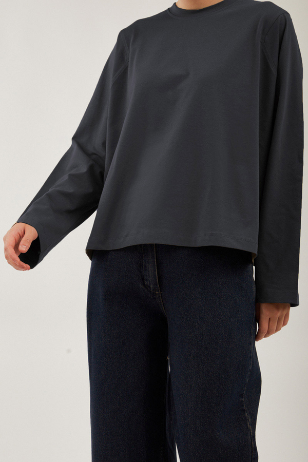 Pamuklu Uzun Kollu Tişört Füme - 6