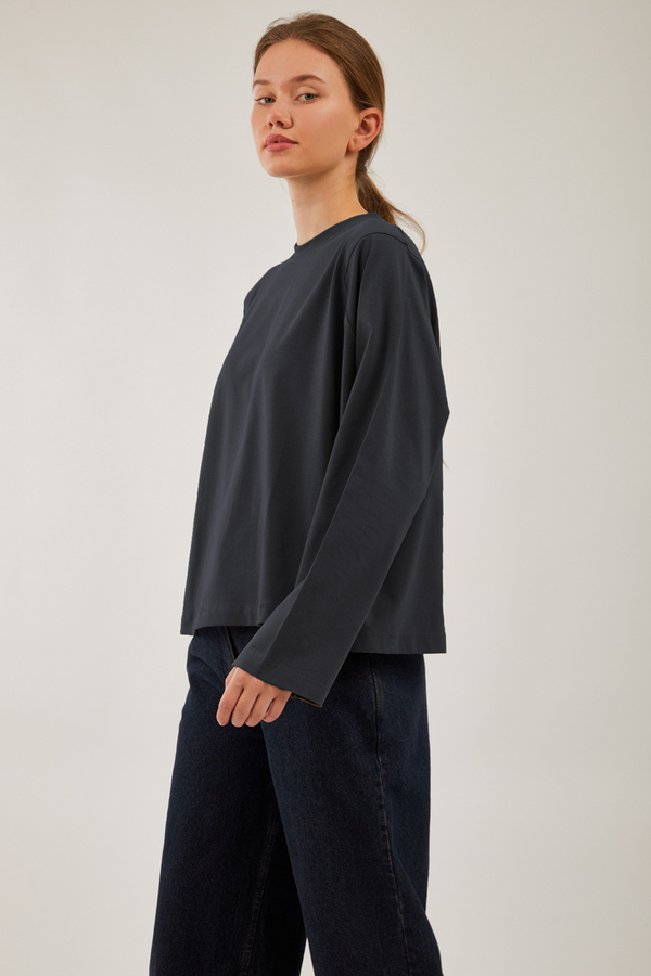 Pamuklu Uzun Kollu Tişört Füme - 8