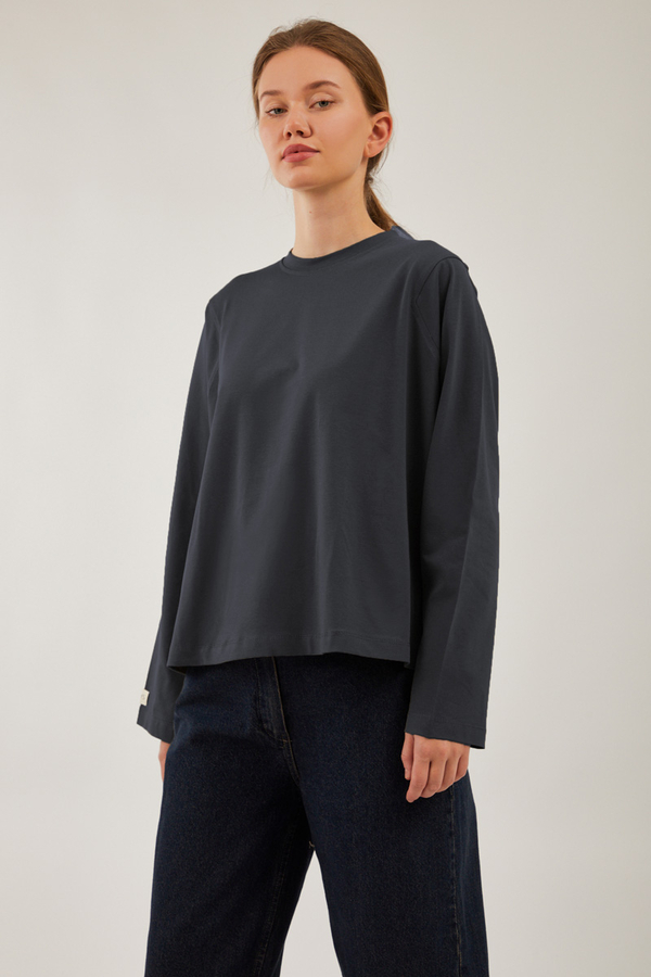 Pamuklu Uzun Kollu Tişört Füme - 4