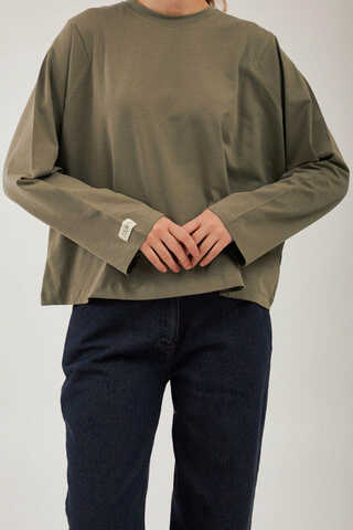 Pamuklu Uzun Kollu Tişört Haki - 4