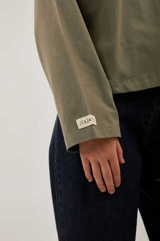 Pamuklu Uzun Kollu Tişört Haki - 9