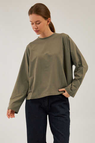 Pamuklu Uzun Kollu Tişört Haki - 3