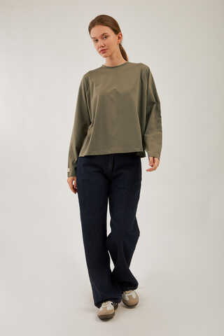 Pamuklu Uzun Kollu Tişört Haki - 2