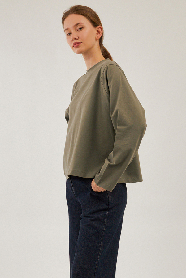 Pamuklu Uzun Kollu Tişört Haki - 5