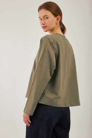 Pamuklu Uzun Kollu Tişört Haki - 11