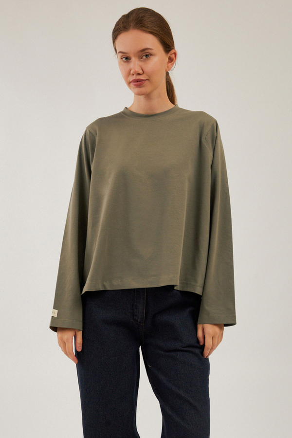 Pamuklu Uzun Kollu Tişört Haki - 1