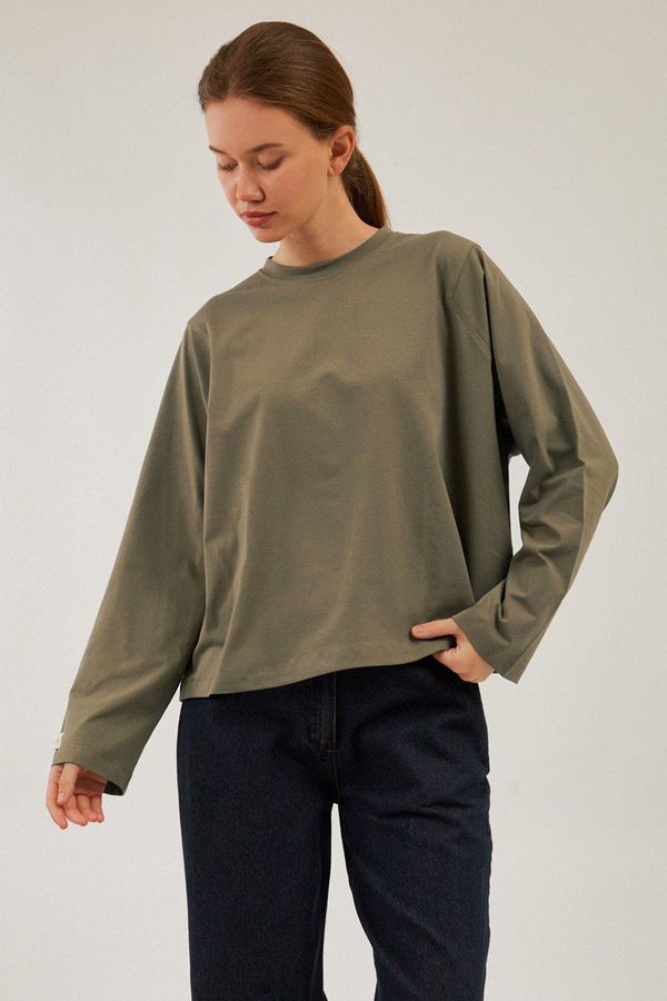 Pamuklu Uzun Kollu Tişört Haki - 3