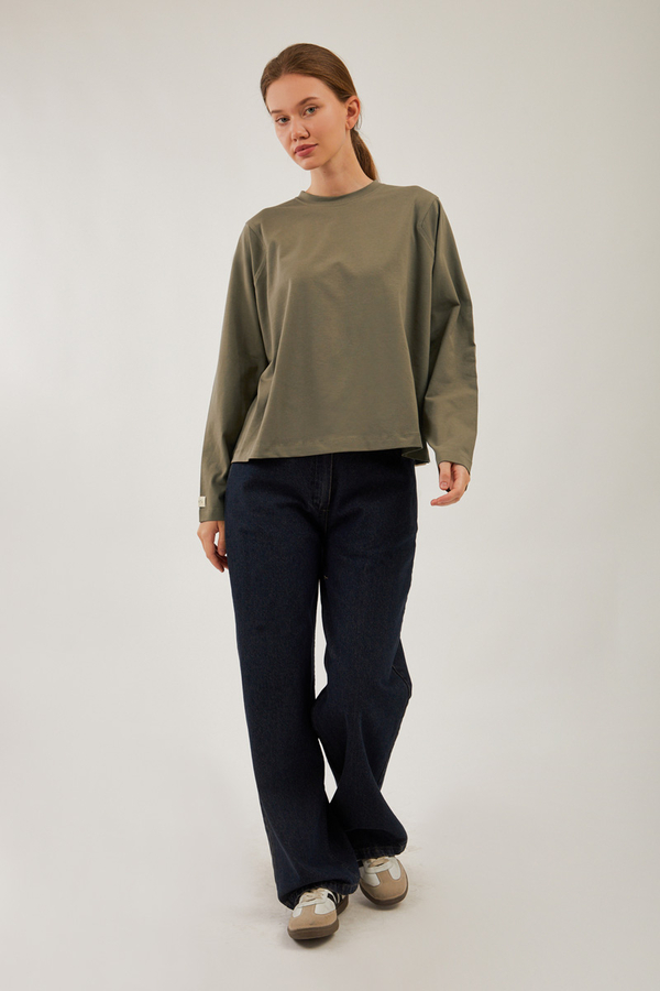 Pamuklu Uzun Kollu Tişört Haki - 2