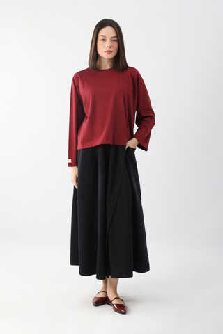 Pamuklu Uzun Kollu Tişört Kırmızı - 1