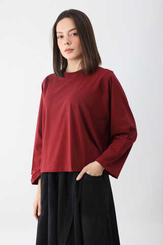 Pamuklu Uzun Kollu Tişört Kırmızı - 2