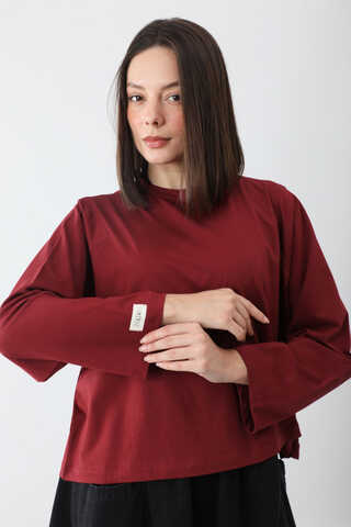 Pamuklu Uzun Kollu Tişört Kırmızı - 5