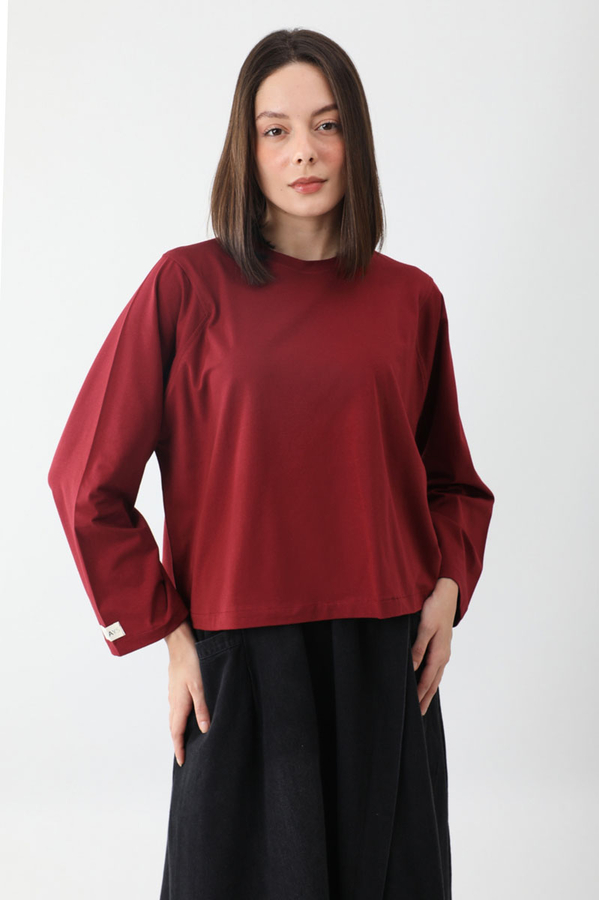 Pamuklu Uzun Kollu Tişört Kırmızı - 6