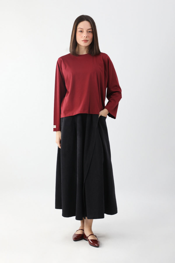 Pamuklu Uzun Kollu Tişört Kırmızı - 1