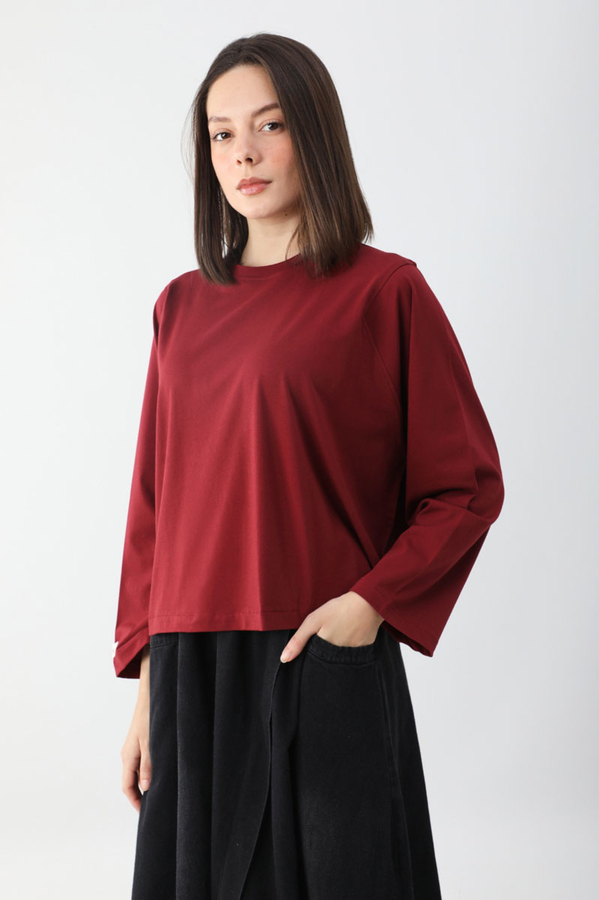 Pamuklu Uzun Kollu Tişört Kırmızı - 2