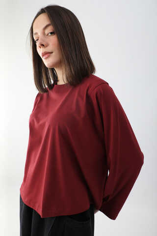 Pamuklu Uzun Kollu Tişört Kırmızı - 3