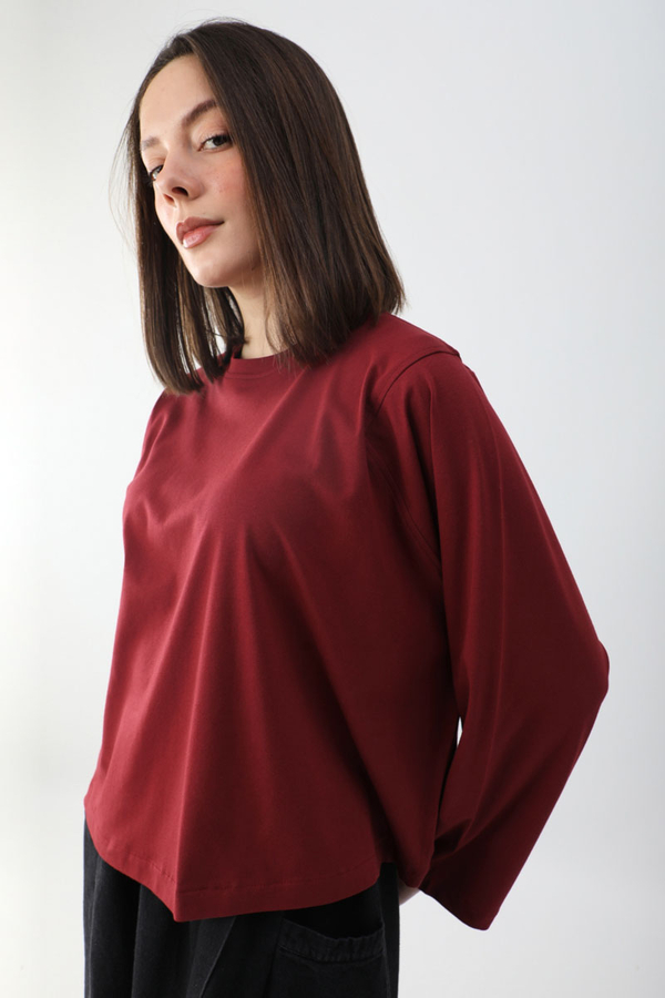 Pamuklu Uzun Kollu Tişört Kırmızı - 3