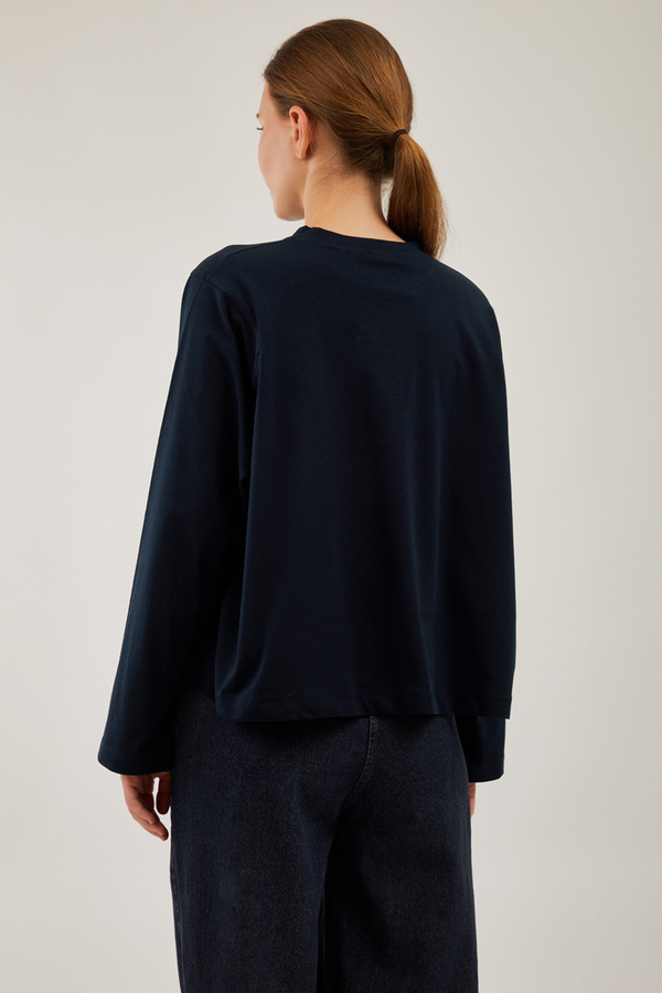 Pamuklu Uzun Kollu Tişört Lacivert - 8