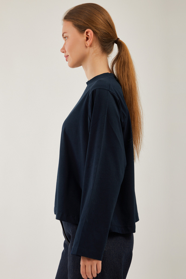 Pamuklu Uzun Kollu Tişört Lacivert - 5