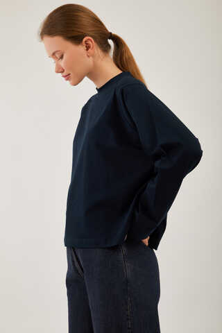 Pamuklu Uzun Kollu Tişört Lacivert - 4