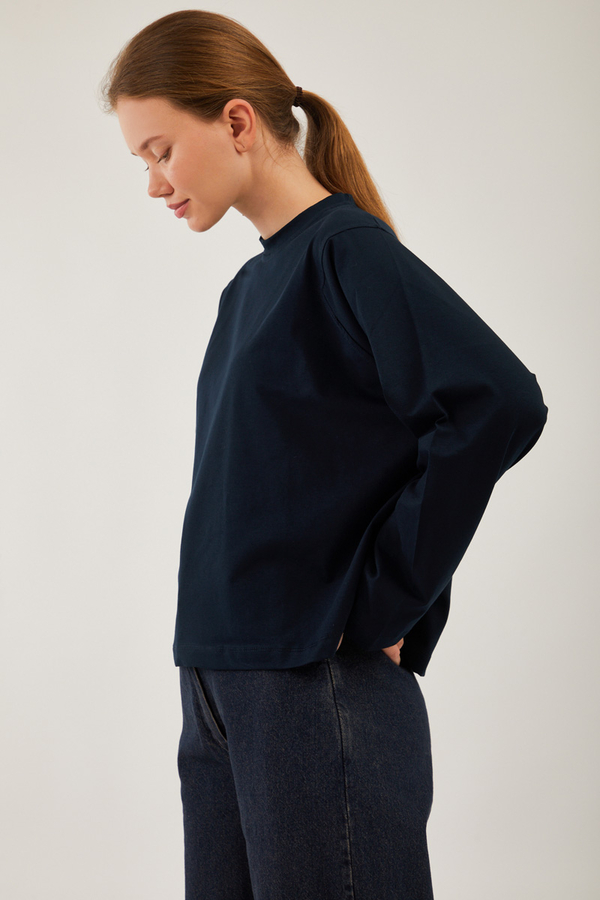 Pamuklu Uzun Kollu Tişört Lacivert - 4