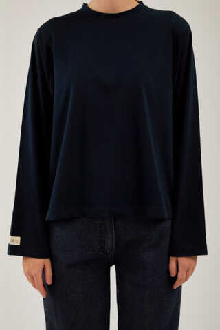 Pamuklu Uzun Kollu Tişört Lacivert - 7