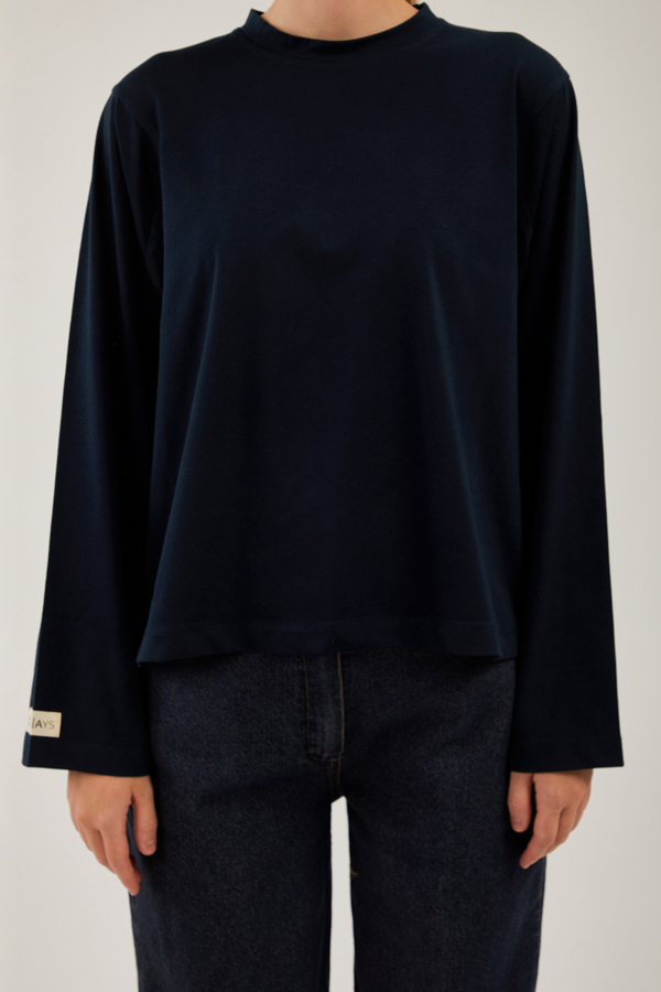 Pamuklu Uzun Kollu Tişört Lacivert - 7