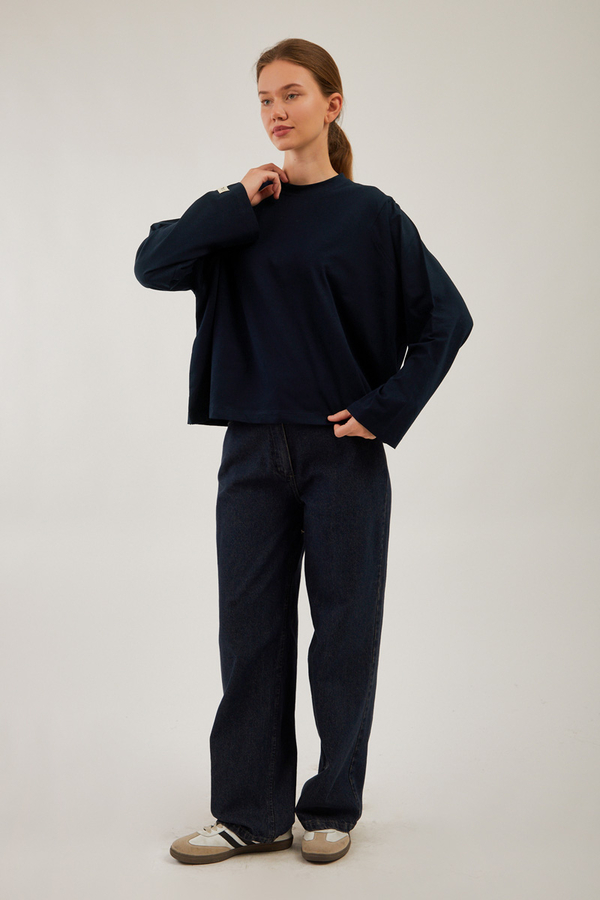 Pamuklu Uzun Kollu Tişört Lacivert 