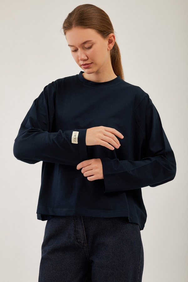 Pamuklu Uzun Kollu Tişört Lacivert (1)